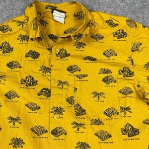 The North Face Button Up Shirt Mens Large Golden Mustard Yellow Camp Fire AOP